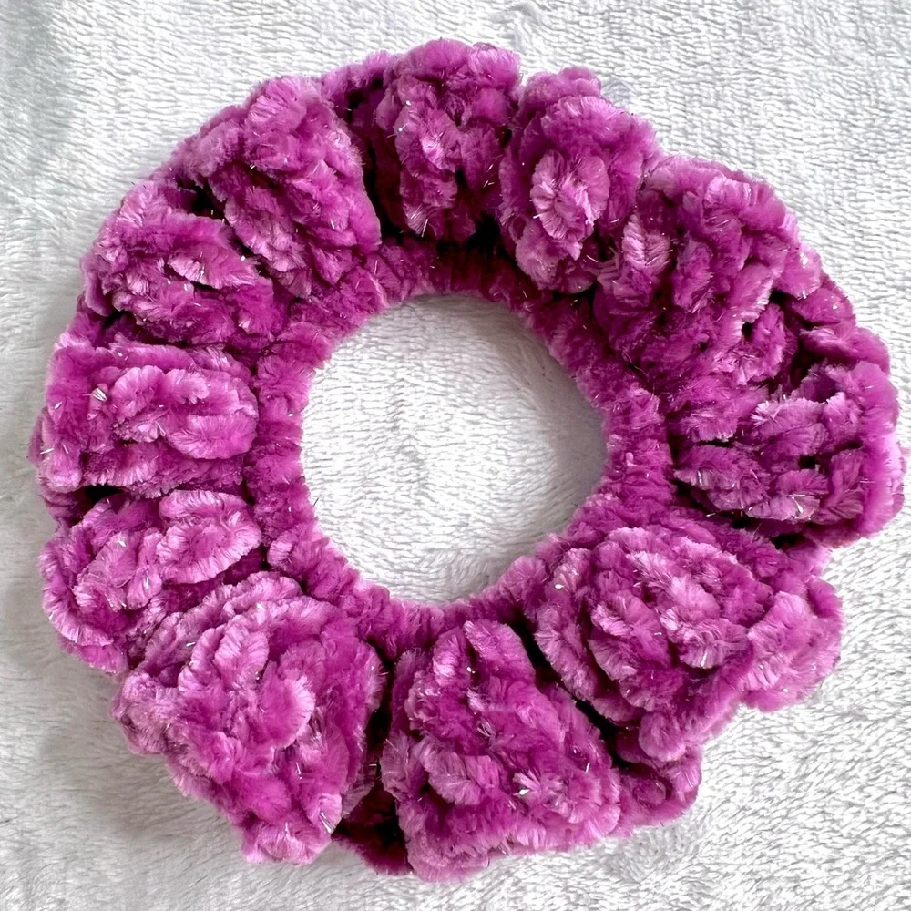 Handmade Crochet VELVET Luxe Pinkish Purple Hair Scrunchie PinkRainCloud